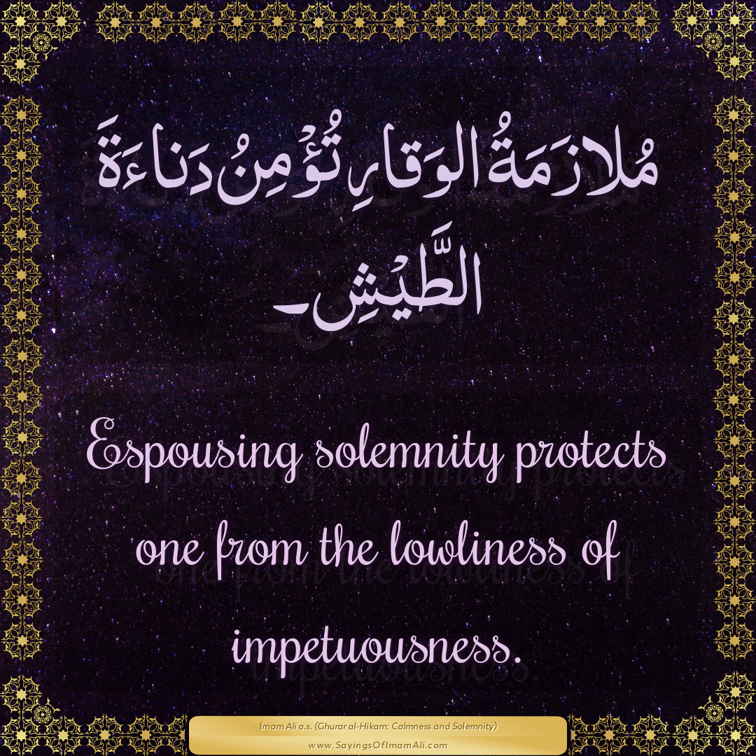Espousing solemnity protects one from the lowliness of impetuousness.